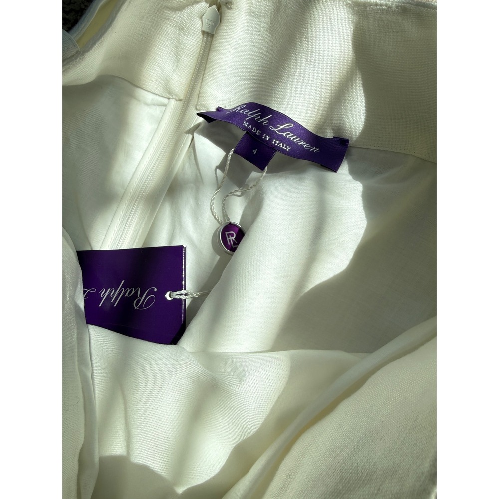Ralph Lauren Purple Label Spring Runway White Linen Belted Midi Skirt Size 4 NEW - Picture 6 of 9